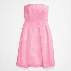 J Crew Pink Strapless Lorelai Pleated Strapless Textured Dress 4 S Barbiecore